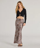 The It-Girl Chic Leopard Print Satin Maxi Skirt in leopard print is a women's workwear essential with an elevated fabric and chic silhouette, ideal for layering and versatile enough to take your look from office chic to going-out ready!