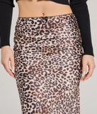 The It-Girl Chic Leopard Print Satin Maxi Skirt in leopard print is a women's workwear essential with an elevated fabric and chic silhouette, ideal for layering and versatile enough to take your look from office chic to going-out ready!
