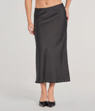 The There She Goes High-Rise Slit Polka Dot Satin Midi Skirt is a trendy women's bottom in black, designed with modern details and alluring textures to complete chic outfits for 2025.
