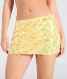 Create bold, fashion-forward looks for spring or summer with the Night Moves Sequin Mini Skirt in yellow, a must-have piece from Windsor’s collection of stylish bottoms for women.