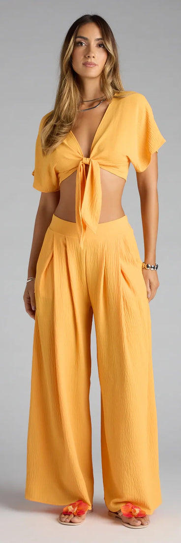 Stay polished and comfortable in the Weekend Vibes Wide-Leg Palazzo Pants, trendy orange pants for women that transition from everyday looks to weekend slay.