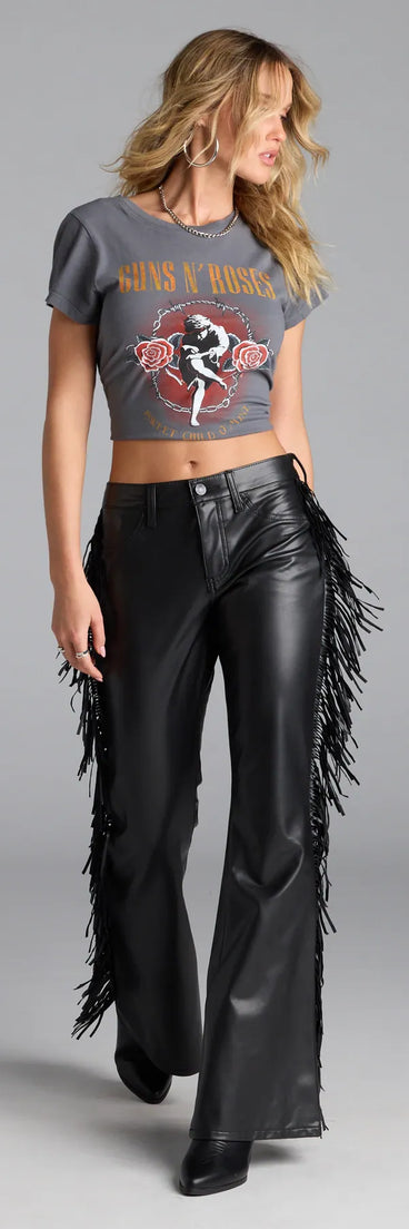 Pair the Spicing Things Up Mid-Rise Flare Fringe Pants with your favorite crop or bodysuit for effortless fall outfits with on-trend black pants that speak your style.