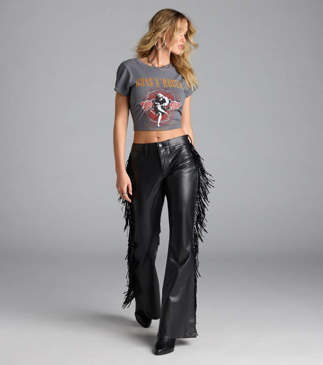 Pair the Spicing Things Up Mid-Rise Flare Fringe Pants with your favorite crop or bodysuit for effortless warm-weather looks with on-trend black pants that speak your style.