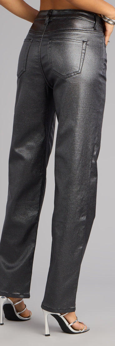 On the Glow Coated Glitter Straight-Leg Pants
