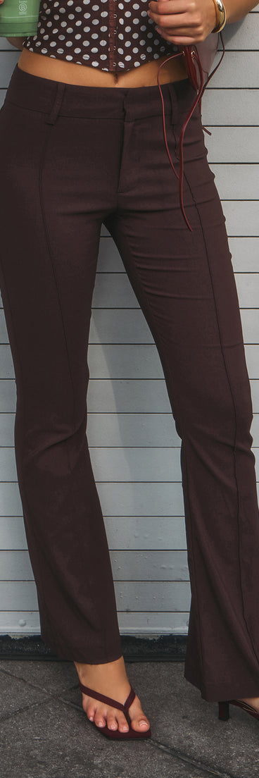 This brown piece brings trend-right energy to the Sleek Polish High-Rise Flare Trouser Pants, perfect for fall outfits that stand out.