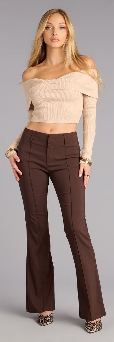This brown piece brings trend-right energy to the Sleek Polish High-Rise Flare Trouser Pants, perfect for fall outfits that stand out.
