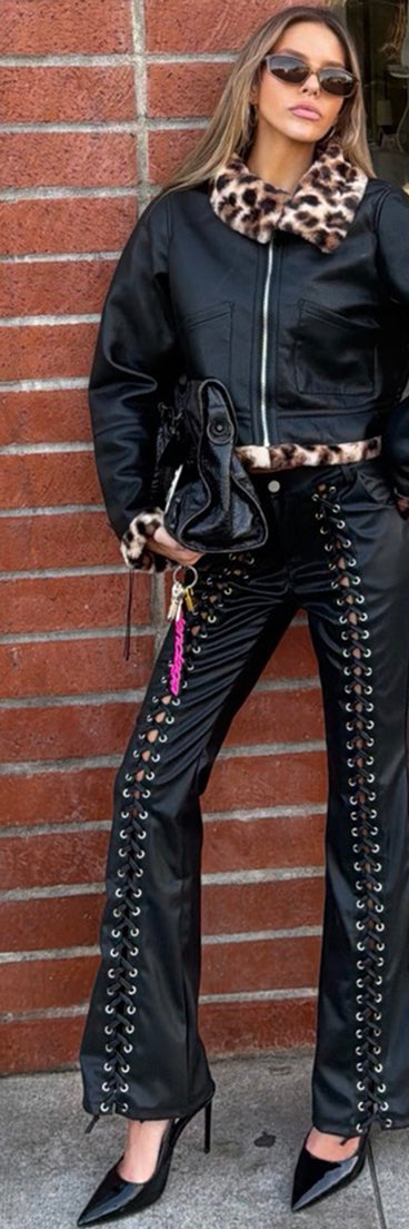 Hard To Ignore Lace Up Faux Leather Pants