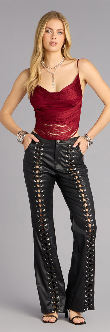 Hard To Ignore Lace Up Faux Leather Pants