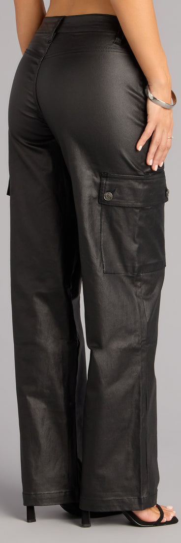 Street Luxe Coated Straight-Leg Cargo Pants