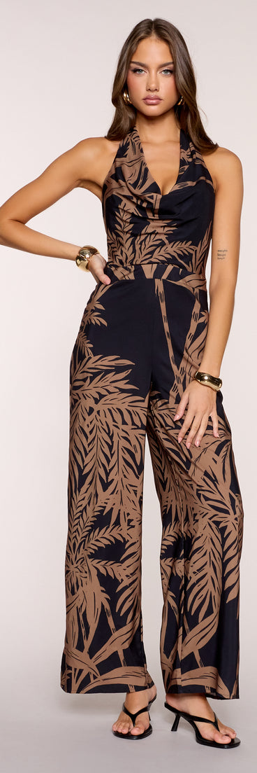 Resort Reserved Tropical Print Halter Jumpsuit