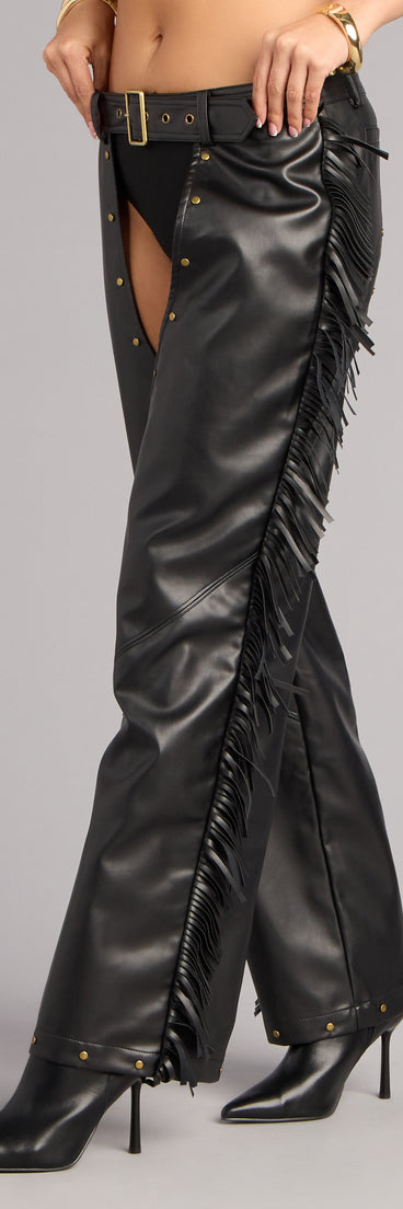 Windsor Outlaw Mood Faux Leather Fringe Chaps Pant in Black | Size: M