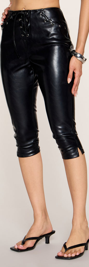 Tied Up Lace Up Faux Leather Capri Pants