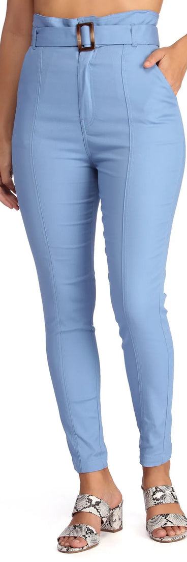 Belted Skinny Paper Bag Pants