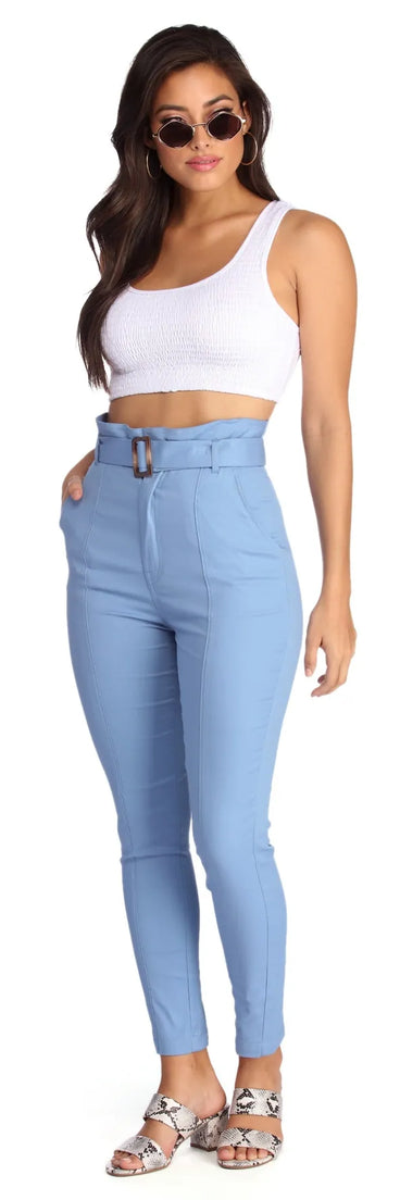 Belted Skinny Paper Bag Pants