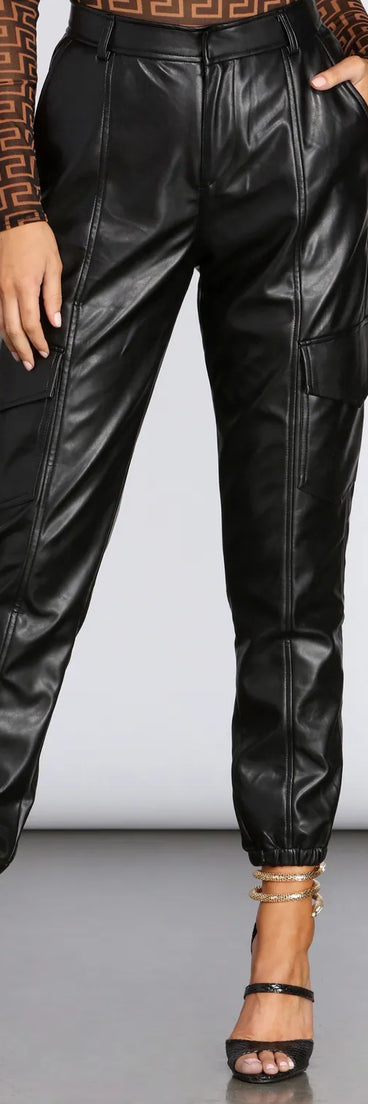 Faux Leather Cargo Joggers