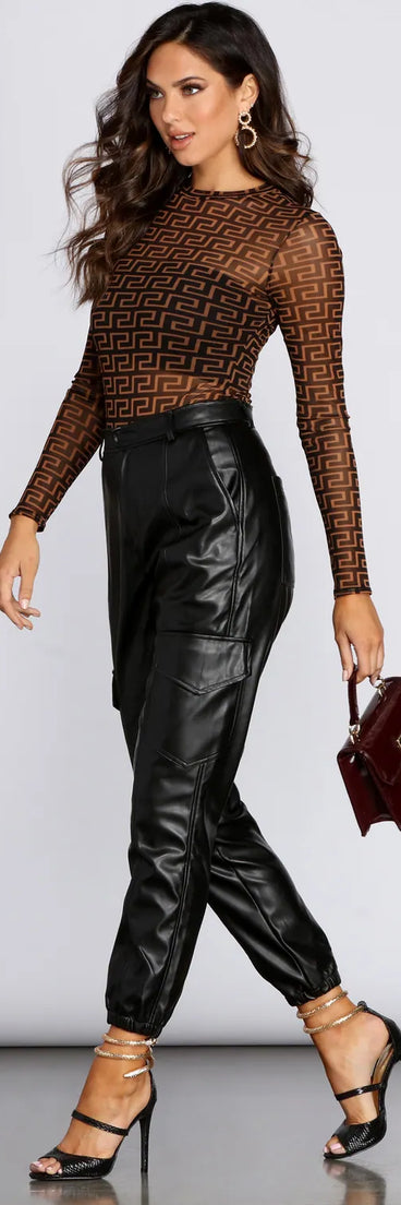 Faux Leather Cargo Joggers