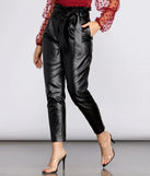 Paper Bag Tie Waist PU Tapered Pants