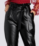 Paper Bag Tie Waist PU Tapered Pants