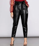 Paper Bag Tie Waist PU Tapered Pants