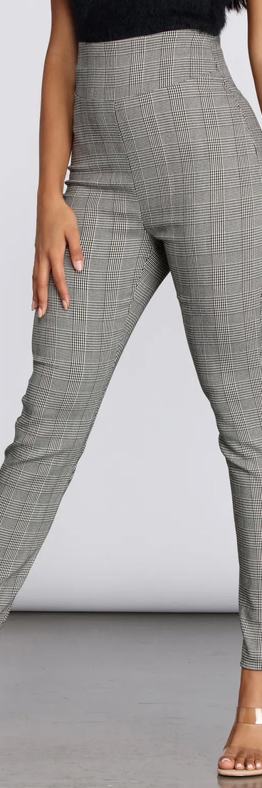 High Waist Glen Plaid Fitted Pants