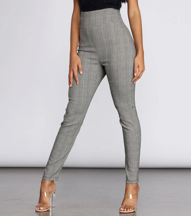 High Waist Glen Plaid Fitted Pants