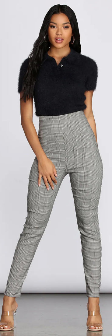 High Waist Glen Plaid Fitted Pants