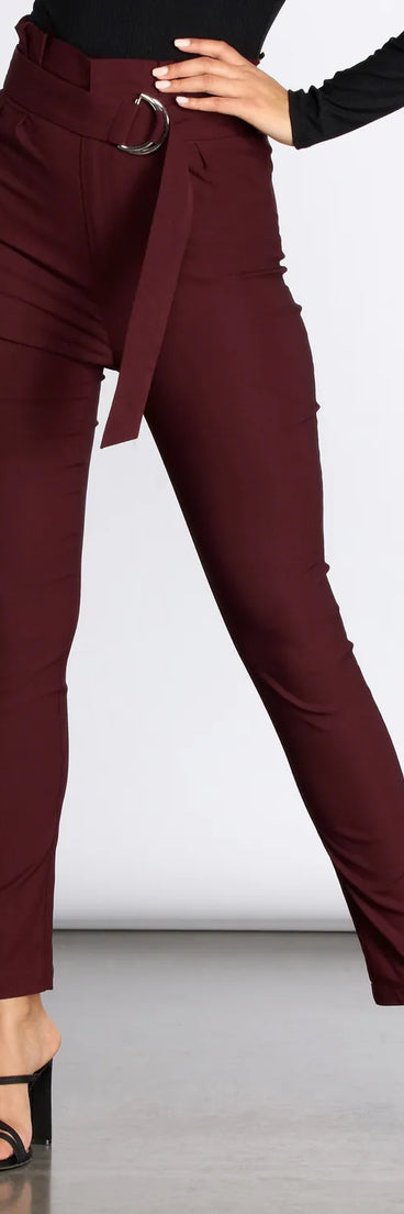 Belted Paper Bag Waist Skinny Pants