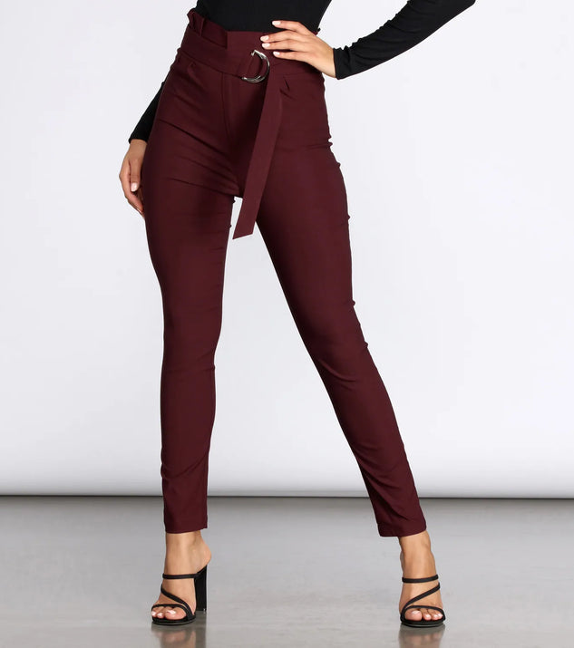 Belted Paper Bag Waist Skinny Pants