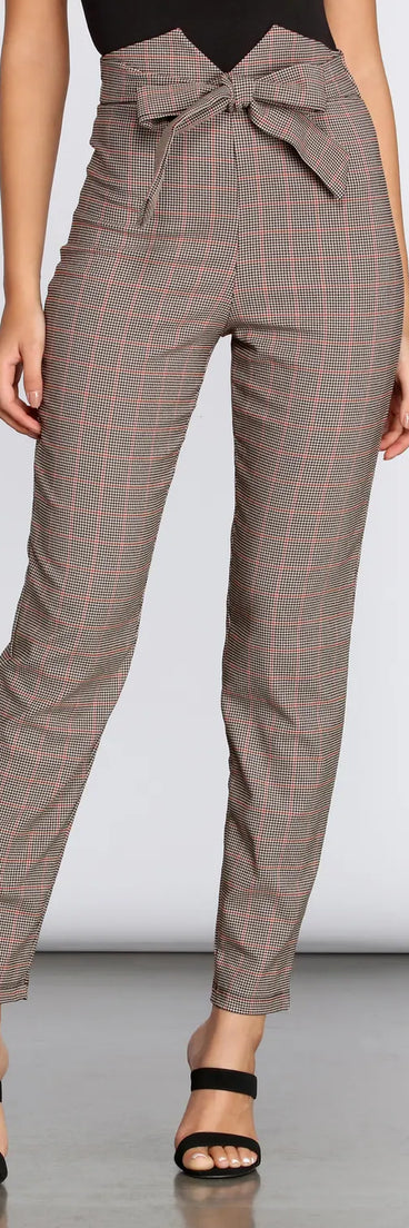 High Waist Checkered Skinny Pants