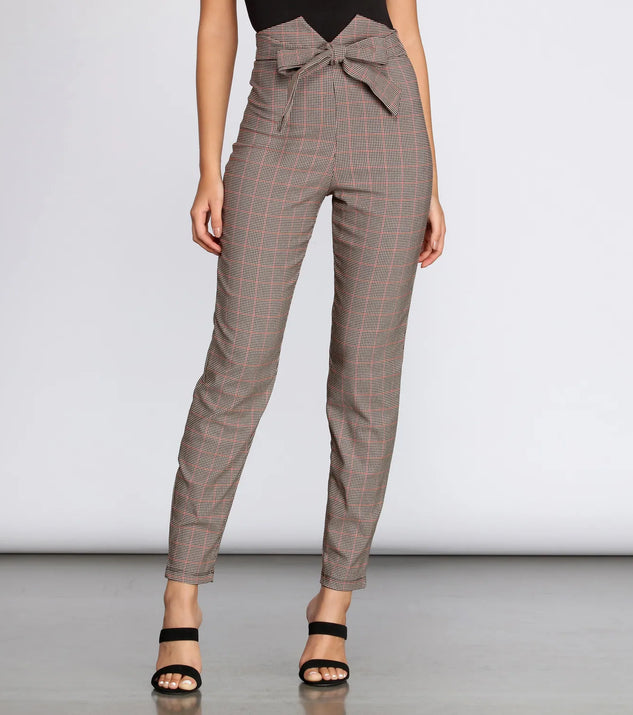 High Waist Checkered Skinny Pants