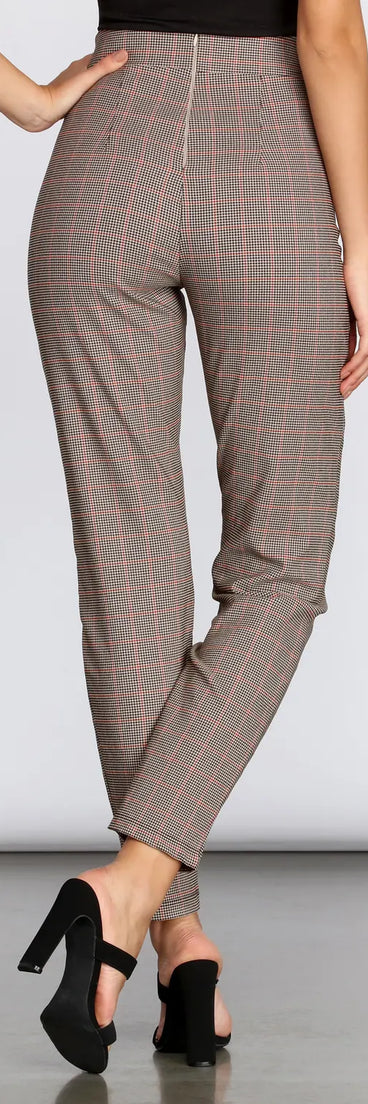 High Waist Checkered Skinny Pants