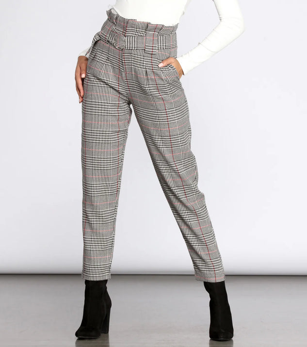 Glen Check Paper Bag Belted Pants