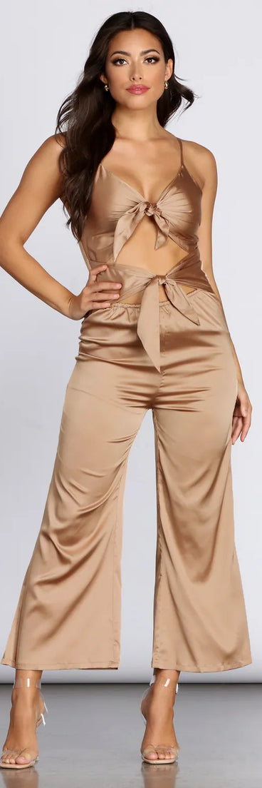 Stunning Satin Tie Front Jumpsuit