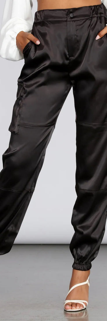 Satin Cargo Style Joggers
