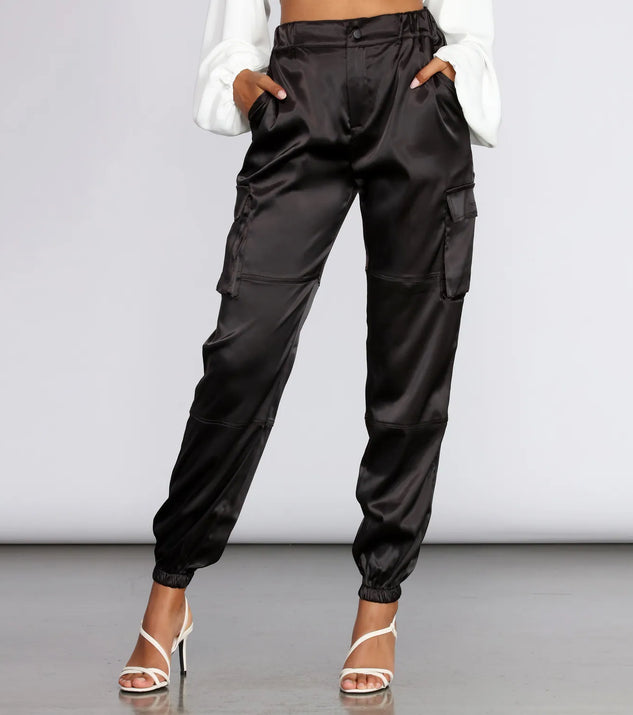 Satin Cargo Style Joggers