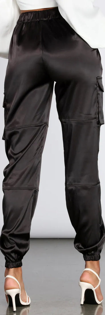 Satin Cargo Style Joggers