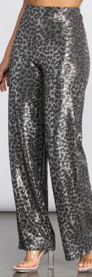 Leopard Sequin Wide Leg Pants