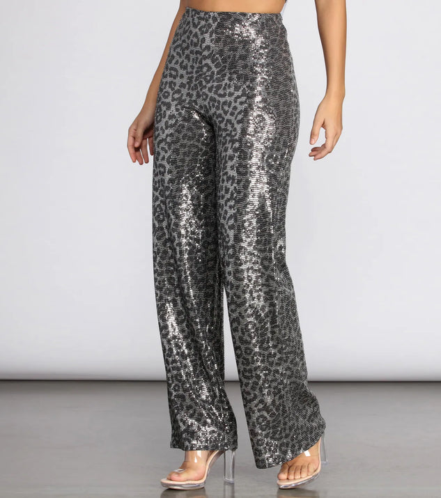 Leopard Sequin Wide Leg Pants