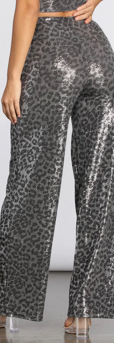 Leopard Sequin Wide Leg Pants