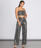 Leopard Sequin Wide Leg Pants