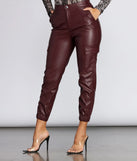 High Rise Faux Leather Cargo Joggers
