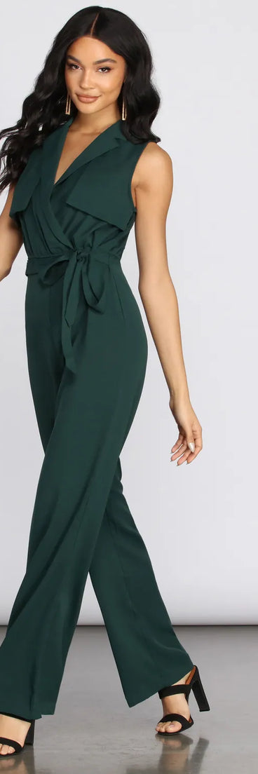 Collared Tie Waist Jumpsuit
