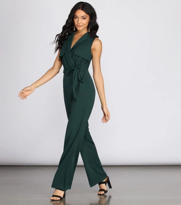 Collared Tie Waist Jumpsuit