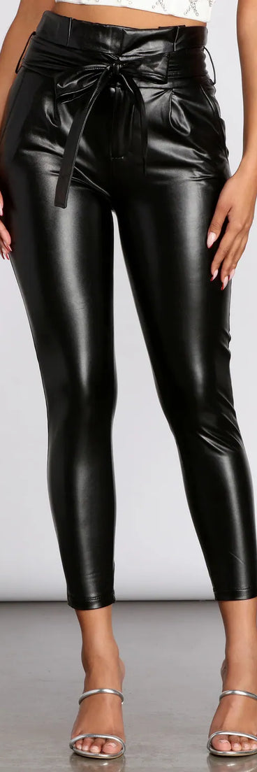 Faux Leather Paperbag Pants