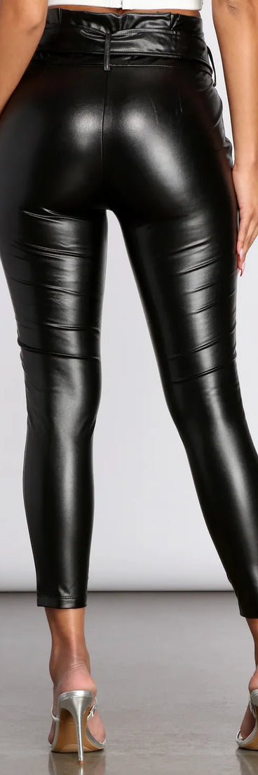 Faux Leather Paperbag Pants