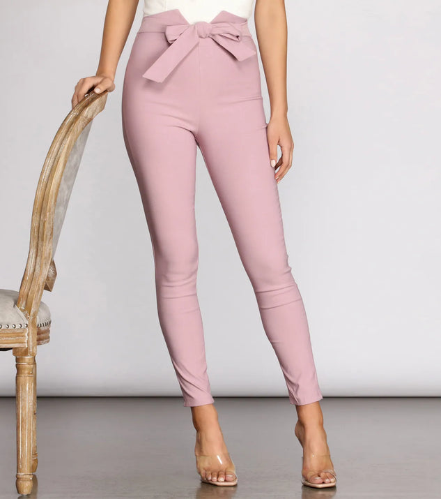 High Waist Tie Front Skinny Pants