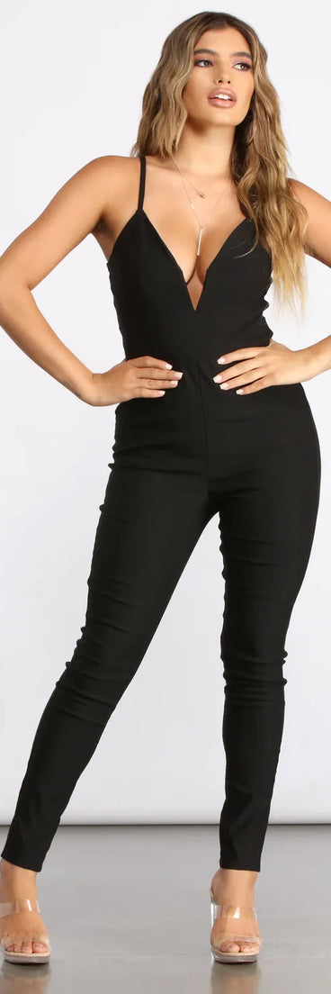 Classic and Chic Plunging V-Neck Catsuit