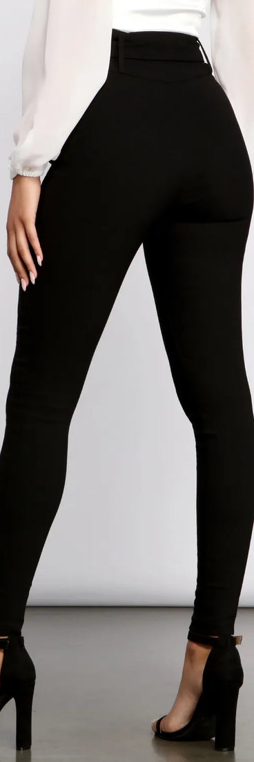 High Waist Belted Skinny Pants