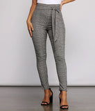 Poised In Plaid Tie Waist Skinny Pants