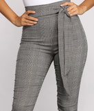 Poised In Plaid Tie Waist Skinny Pants